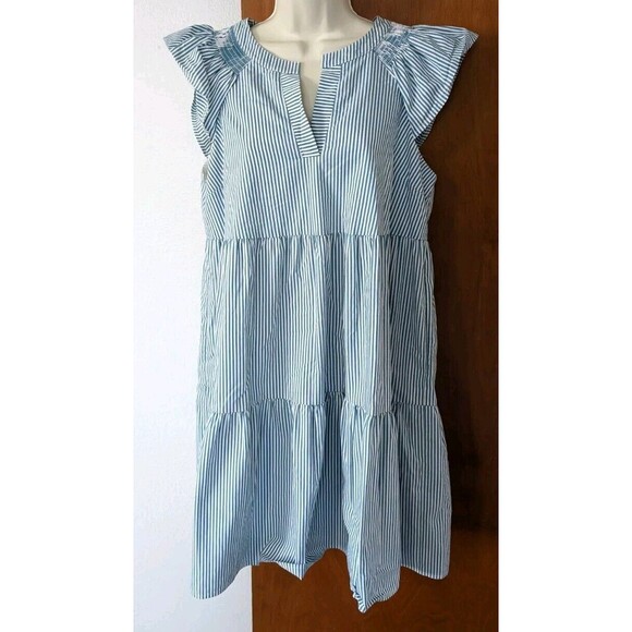 Gal Meets Glam Dresses & Skirts - Gal Meets Glam Chassity Blue Striped Mini Dress Size 6 Ruffle Pockets